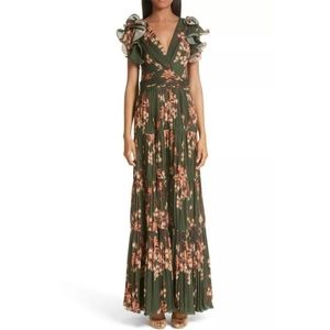 NWT Johanna Ortiz Ruffle Sleeve Tiered Silk Gown